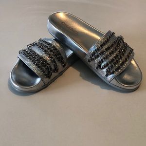 Chanel Tropiconic silver slides